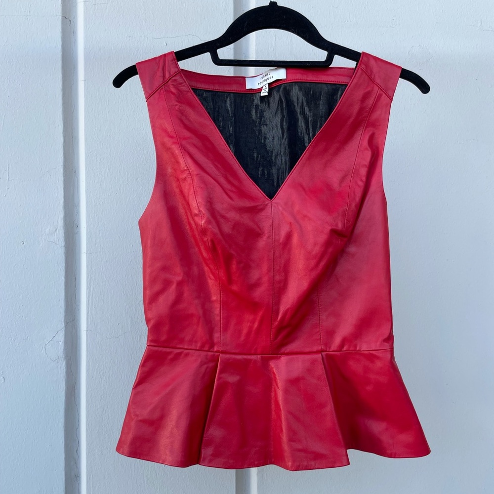 Robert Rodriguez red leather top